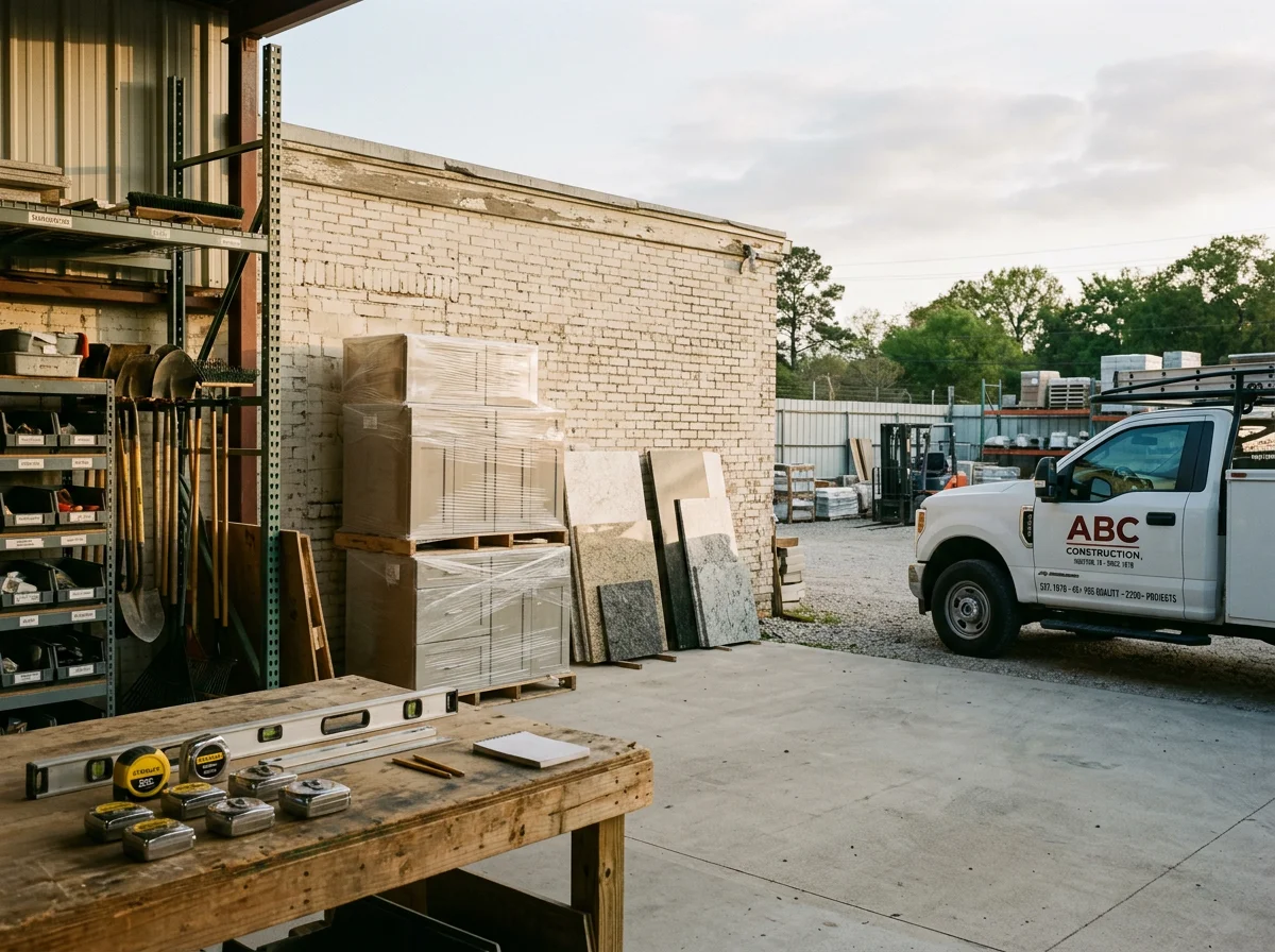 Construction crew and tools ready for a residential remodeling project.