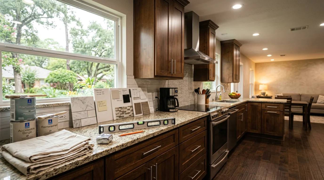 Modern kitchen with custom cabinetry and countertops