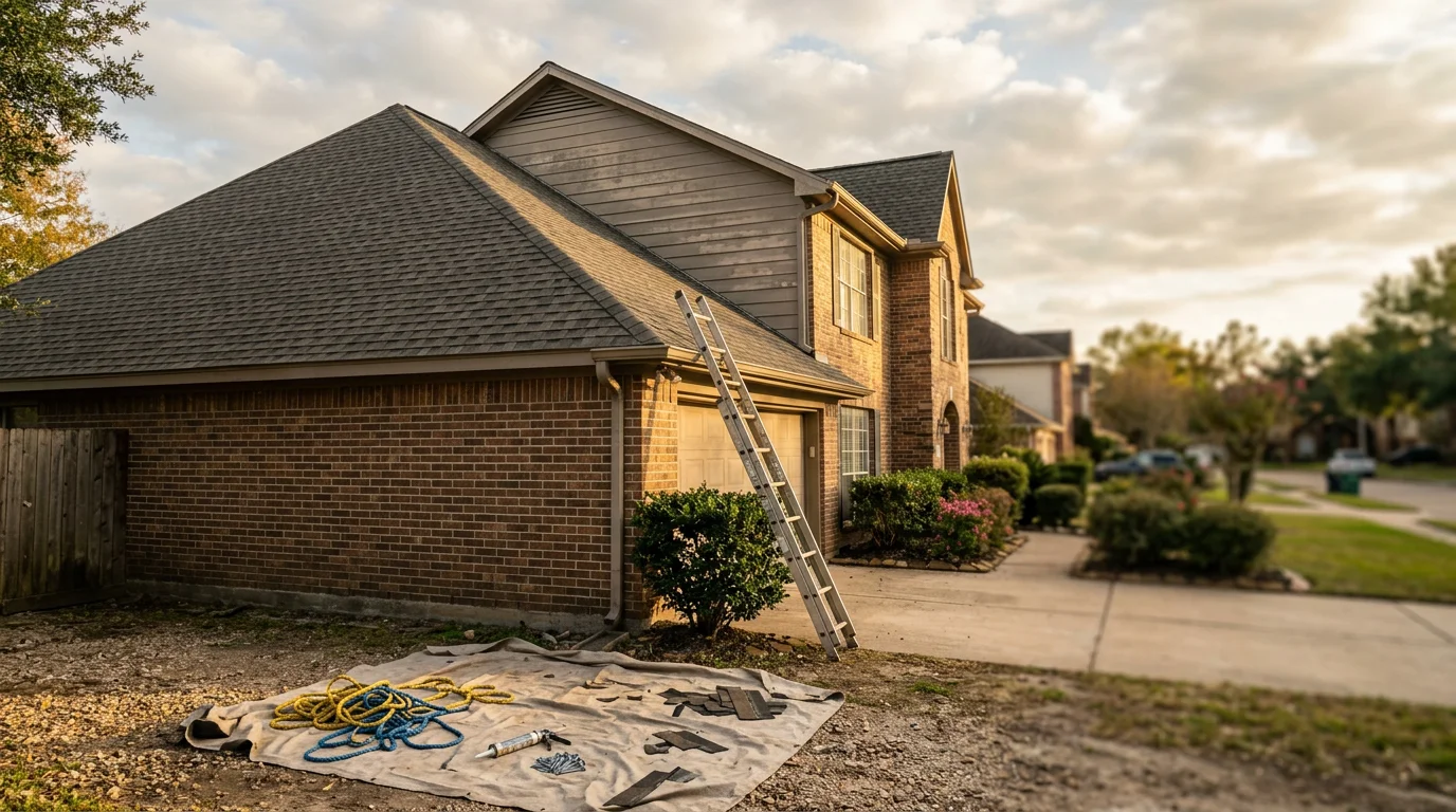 Residential roof installation with shingles